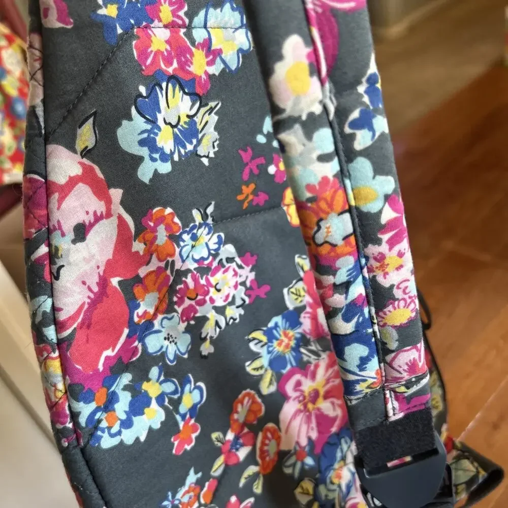 Vera Bradley Sling Backpack Pretty Posies Gray Pink Multi Floral Quilted Iconic